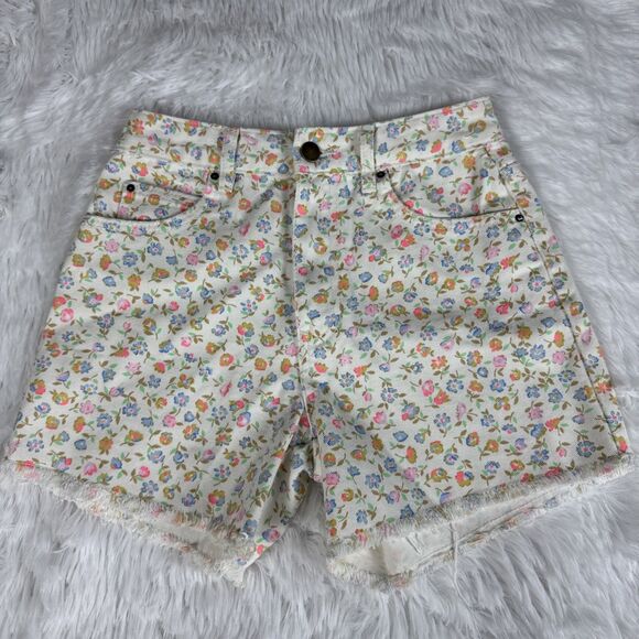 Billabong How About That Sorbet Floral Denim Shorts Womens 25 Cotton Raw Hem